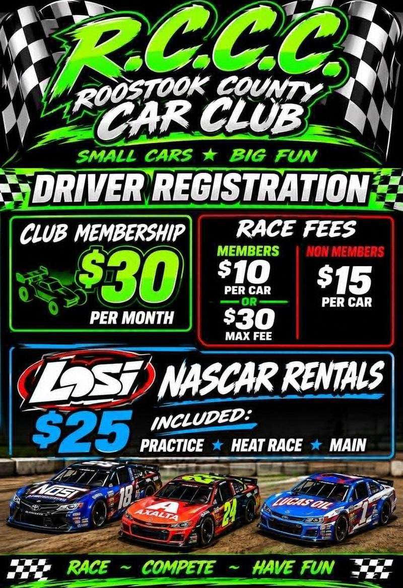 Driver registration flyer with membership and race fees
